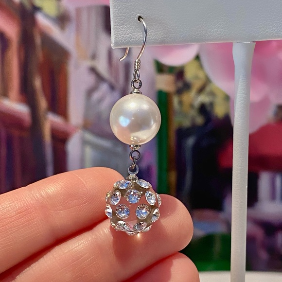 Pearl Crystal Drop Dangle Earrings for Wedding - Picture 9 of 14